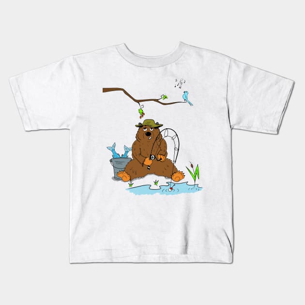 the fishing bear Kids T-Shirt by CodexDracula